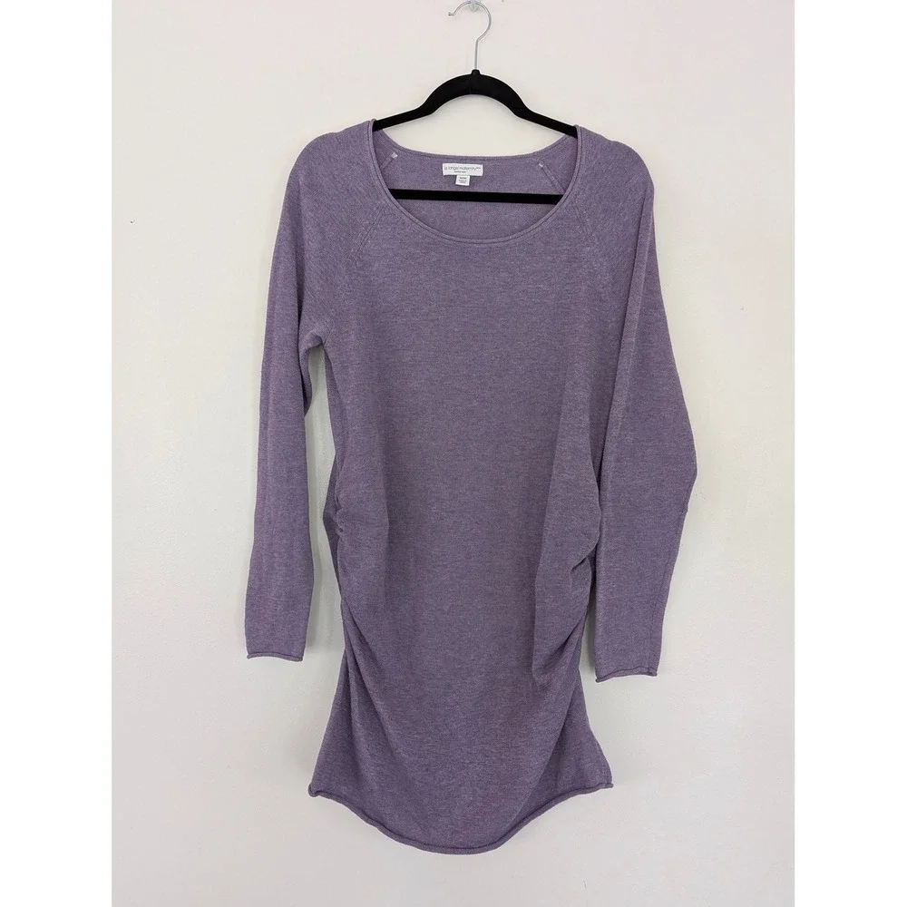 Liz Lange Maternity Purple Heathered Ruched Side Knit Long Sleeve Sweater Size M